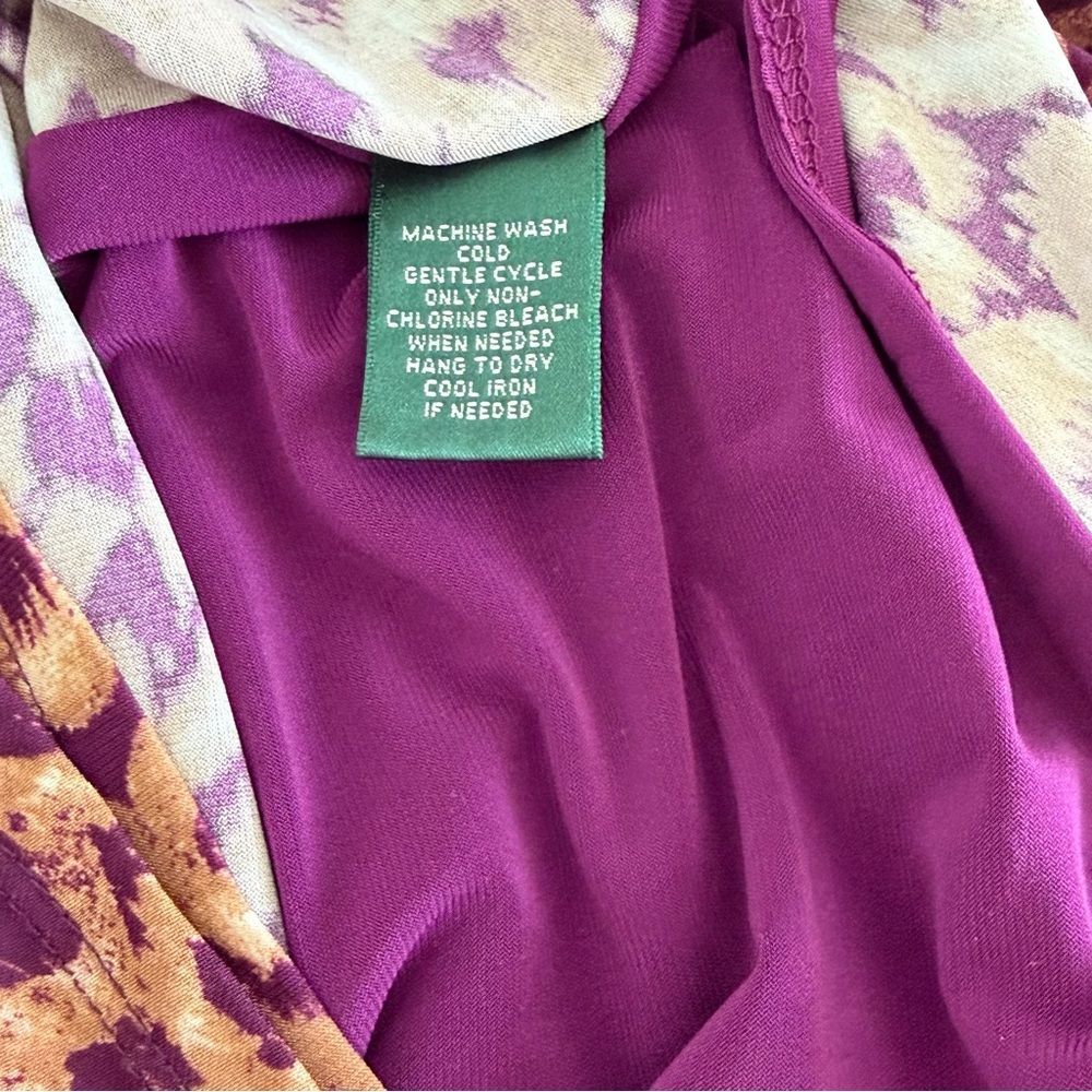 Lauren Ralph Lauren Faux Wrap Midi Dress Leopard Print Purple and Brown Size 4 - Picture 8 of 9